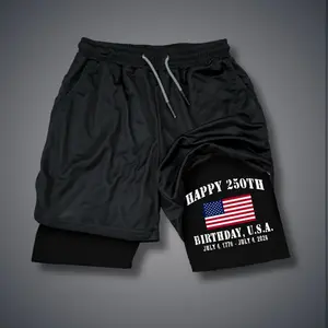 USA 250th Anniversary 80s 90s Double-Layer Sports Shorts Graphic Shorts Black Camo Streetwear Shorts Men Outfits Men Vacation Outfits Shorts