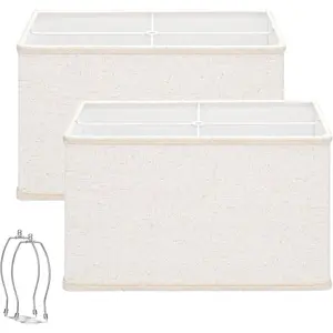 Rectangle Lamp Shades Set of 2, 16"L x 8"W x 10"H Large Beige Natural Linen Lampshades for Table Lamps and Floor Lamps, Lampshade Replacement with Spider Harp Holders Included, Easy Assembly Required