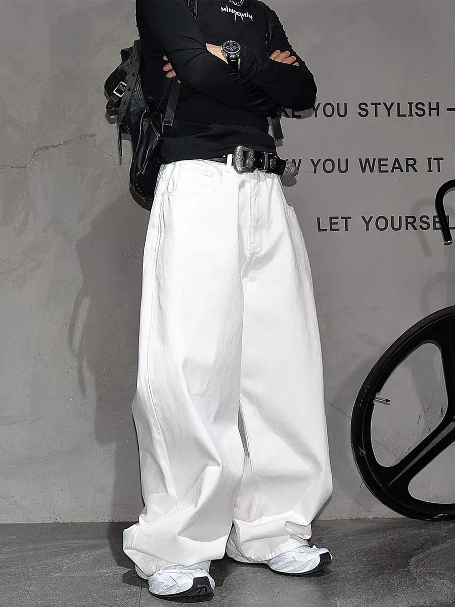 New Simple Solid Loose Men's Jeans Straight Trousers Streetwear Men Baggy Regular Fit Casual Denim Pants DFYD