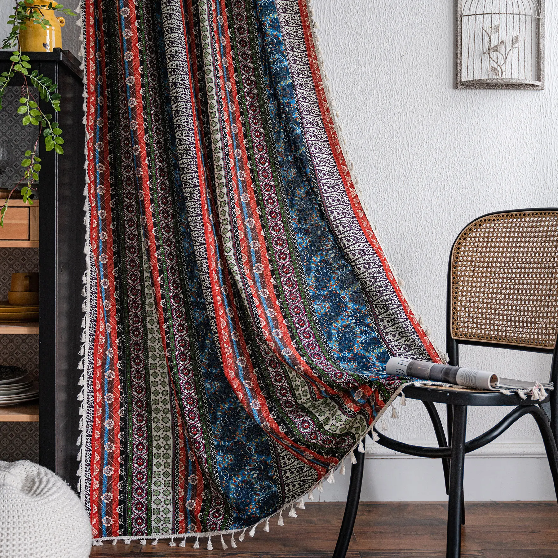 VOGOL Boho Vintage Floral Textured Fabric Curtains - 70s Dress-Inspired Soft Linen Semi-Blackout Privacy Curtains, Multi-Size (52x63/84/96in) for Bedroom, Living Room, Vintage Floral Curtains, Boho Floral Curtains