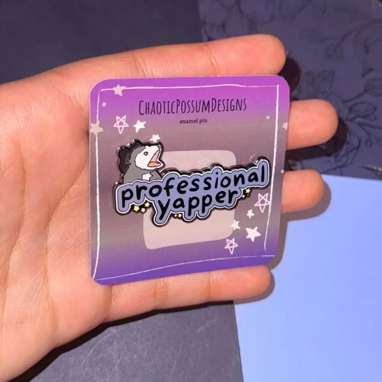 Professional Yapper Enamel Pin - Cute Opossum Pin, Born To Yap, Silly Guy Design, Enamel ADHD Yapper Jacket Lapel Pin