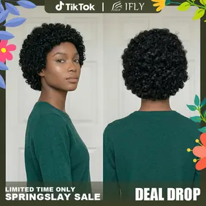【Flash Sale】IFLY Glueless Wear and Go  Short Afro Curly Human Hair  for Black Women Kinky Afro  70s Afro Puff Glueless Neutral  for Daily Party Use Wig