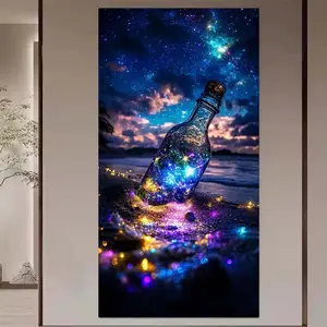 1 set of DIY diamond painting kit, 5D diamond art set, DIY decoration beach, drift bottle, starry sky diamond painting kit with full round diamonds, mosaic, diamond art, DIY art home decoration, suitable for Christmas.