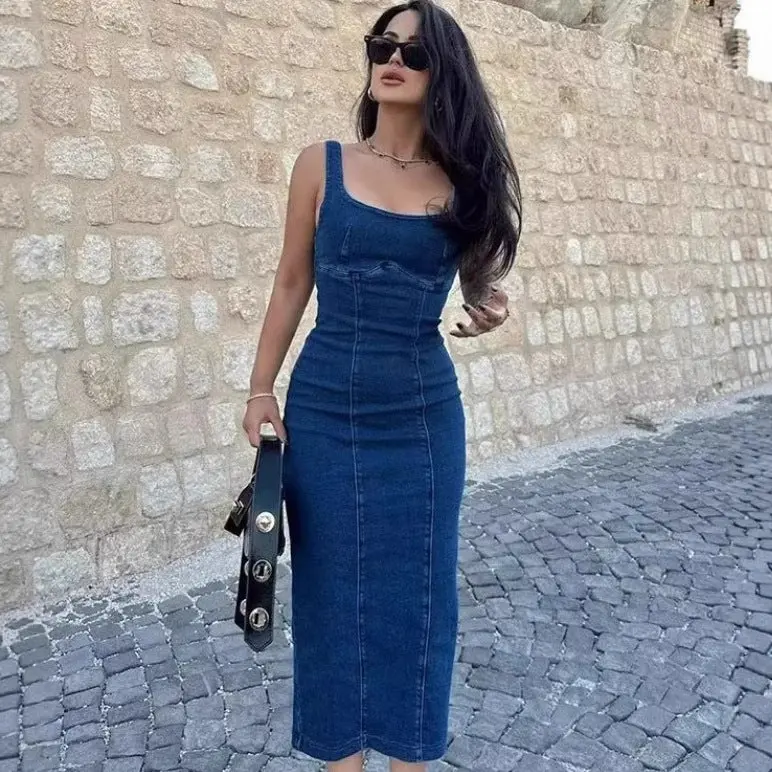 denim backless dress Josie's Sleeveless Backless Strappy Denim Maxi Dress main image 1