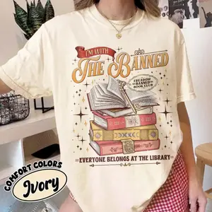I’m With The Banned Shirt, Read Banned Books Tee, Librarian Graphic T-Shirt, Bookworm Reader Shirt, Freedom To Read Tee, Library Lover Gift, Retro Book Club Tee, Crew Neck T-shirt, Trending T-shirt