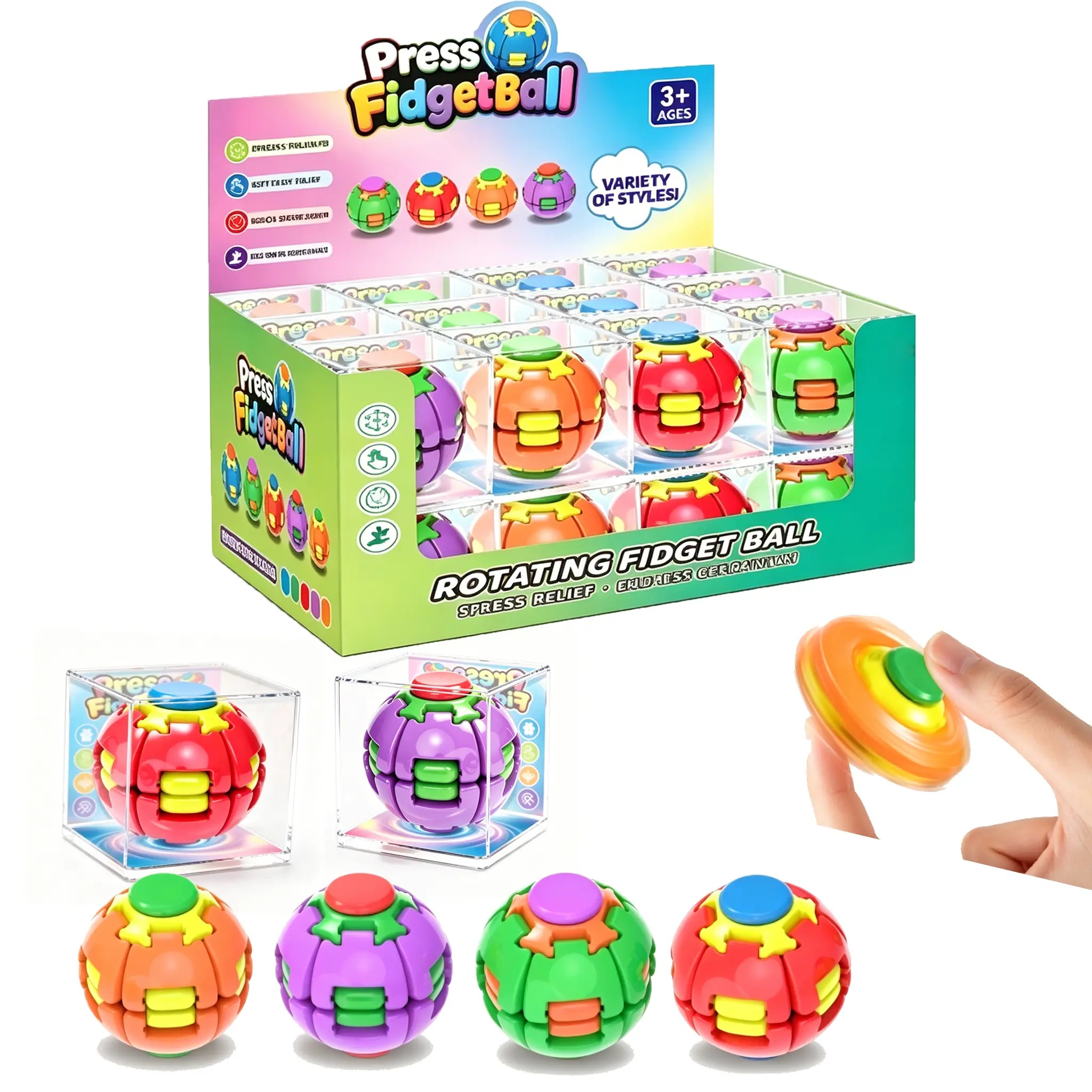 1 Piece Press to Spin Fidget Ball, Transforming Gyro Spinner Toy with Smooth Rotation, Sensory Desk Gadget, Stress Relief Handheld Toy & Fun Gift Idea for Everyday Use