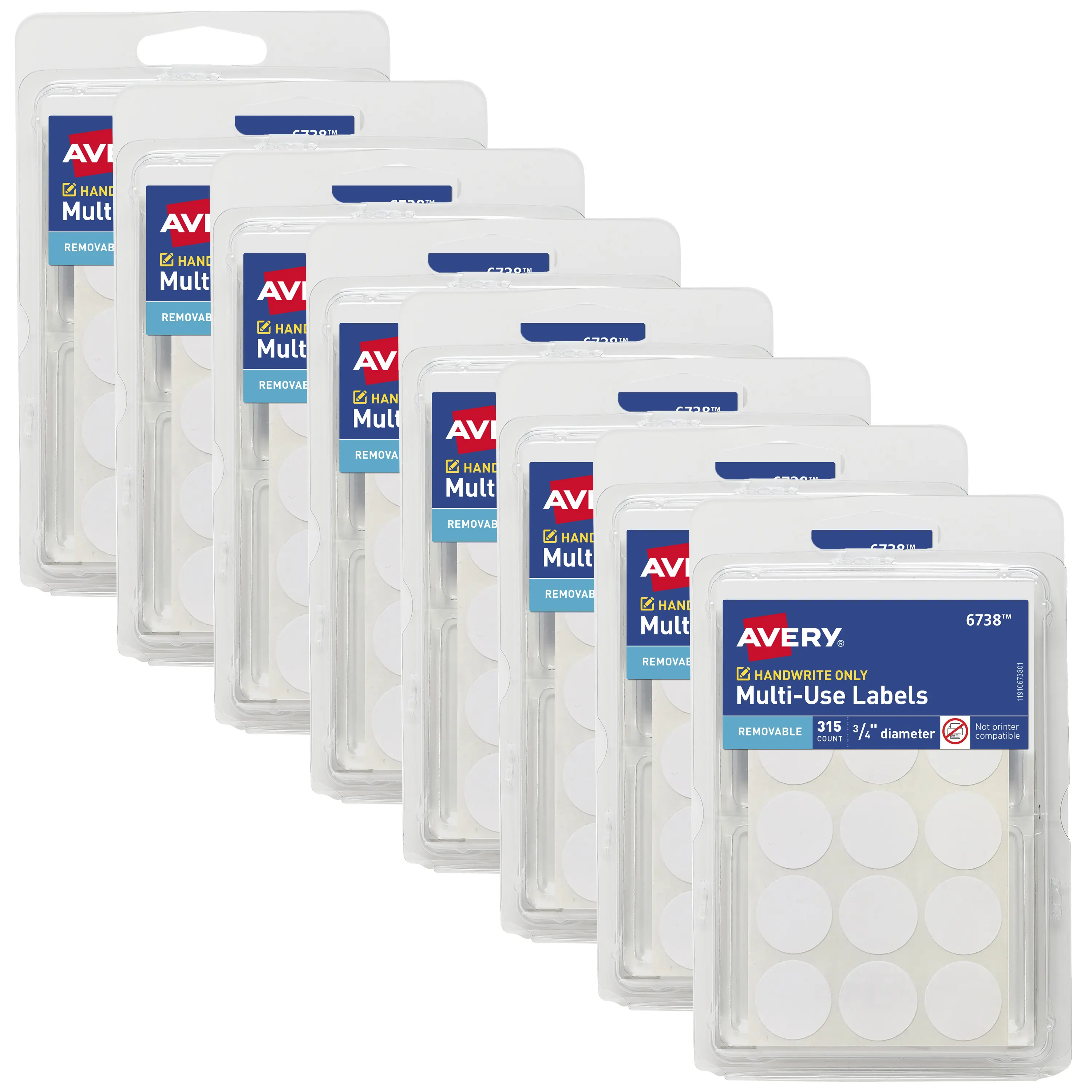 Avery Multi-Use Removable Labels, 3/4 Inch Round Stickers, White, Non-Printable, 8 Packs, 2,520 Blank Labels Total (21935)