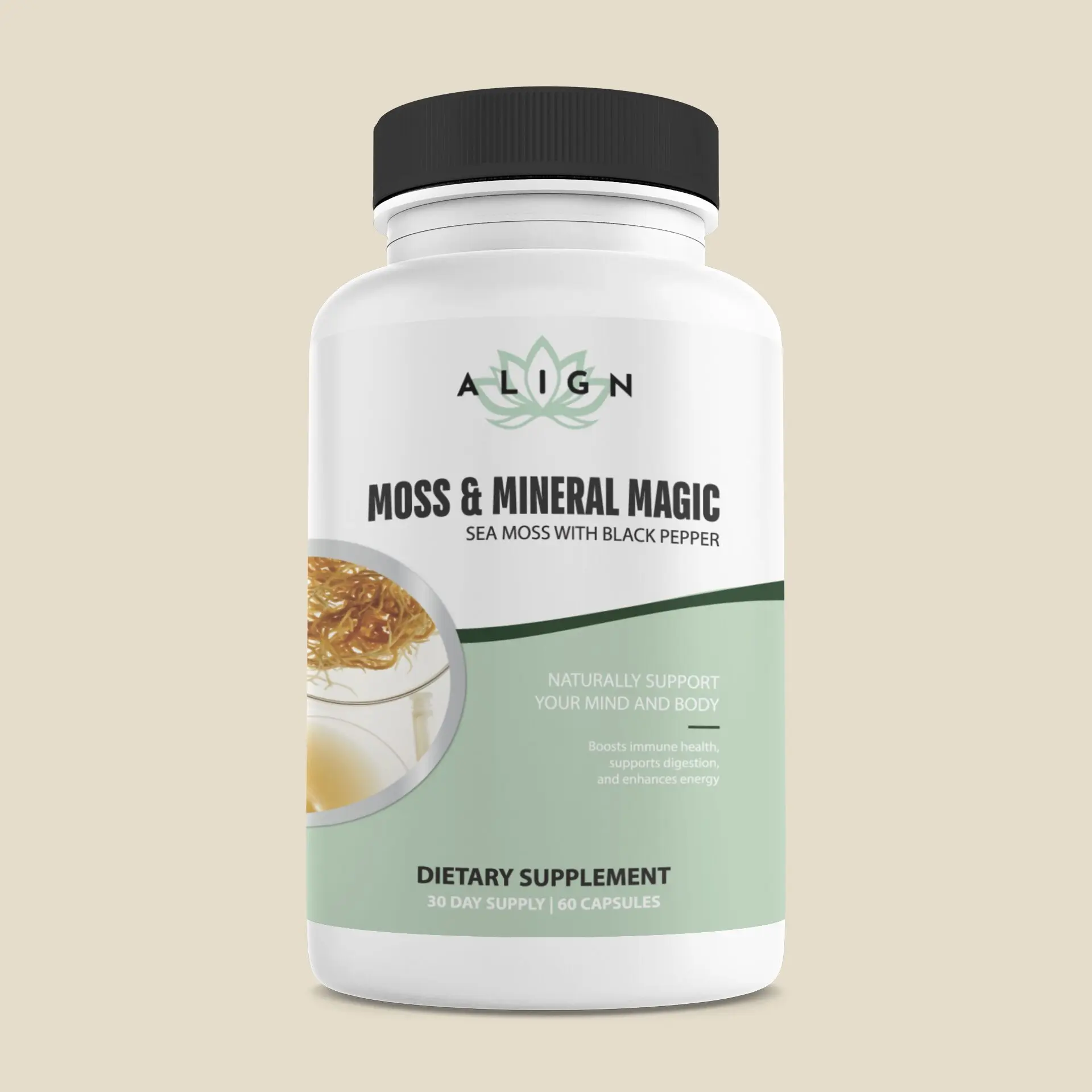 ALIGN Moss & Mineral Magic - Wildcrafted Sea Moss with Black Pepper for Thyroid Health, Gut & Immunity Support - 60 Capsules - 30 Day Supply