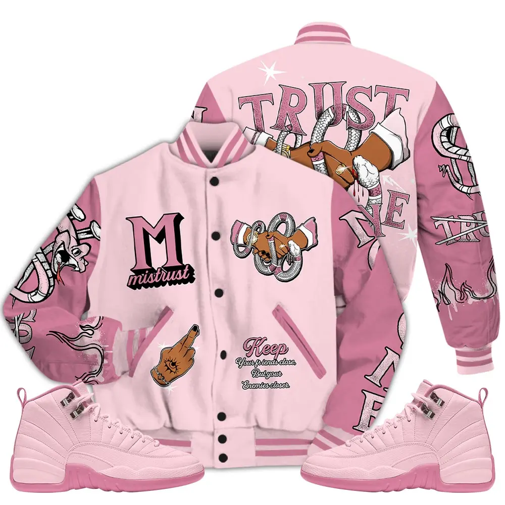 12 Pearl Pink Varsity Jacket, Pearl Pink 12s Letterman Jackets, Trust No One Got Em Unisex T-Shirt To Match Sneakers Outfit
