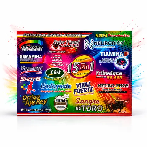 MultiVitamínico 15 en 1. Dietary Supplement 150ml Multi-Pack with 10 Micro Botellas for Immune System Support, Energy, and Skin Health - Bathroom Vitamin Edible Healthcare