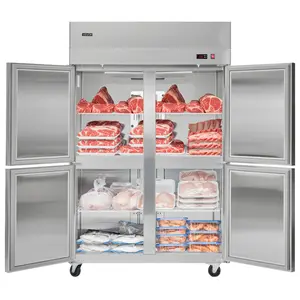VEVOR Commercial Freezer, 31.89 in Width Reach In Upright-Freezer Four Door, 31.4 Cu. ft Auto-Defrost Stainless Steel Freezer with 6 Adjustable Shelves, -11 to 14 Temp Control, LED Light, 4 Wheels