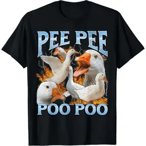 Tiktokshoprestock Plus Size Funny Goose Meme Pee T-Shirt Relaxed Everyday Tee