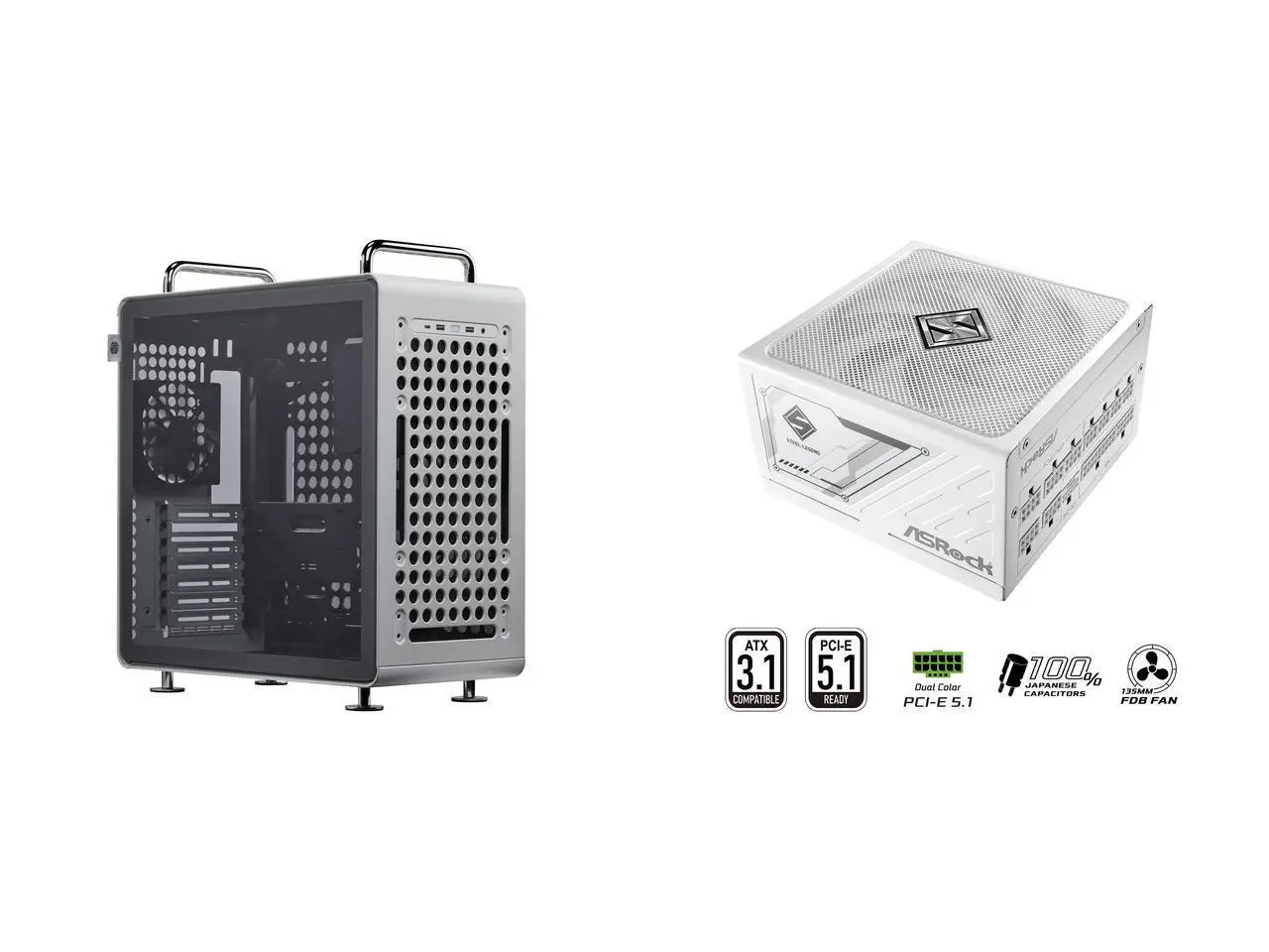 Cooler Master QUBE 540 ATX Mid-Tower PC Case - Customizable Modular Chassis with Movable I/O Panel, Multi-Position PSU Mount, Tempered Glass & Handles - Moonstone ASRock SL-1000GW Gold 1000W Full Modular Power Supply