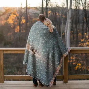 Multi Purpose Yarn Woven Outdoor Camping Blanket with Fringe -Sea Fishing Pattern, Thick Breathable, Colorfast, Use for Garden, Hiking,Travel, Lawns, or Concerts. As Home Decor, Use for Throw Blanket, Sofa Towel, Tablecloth, Tapestry, Office Nap