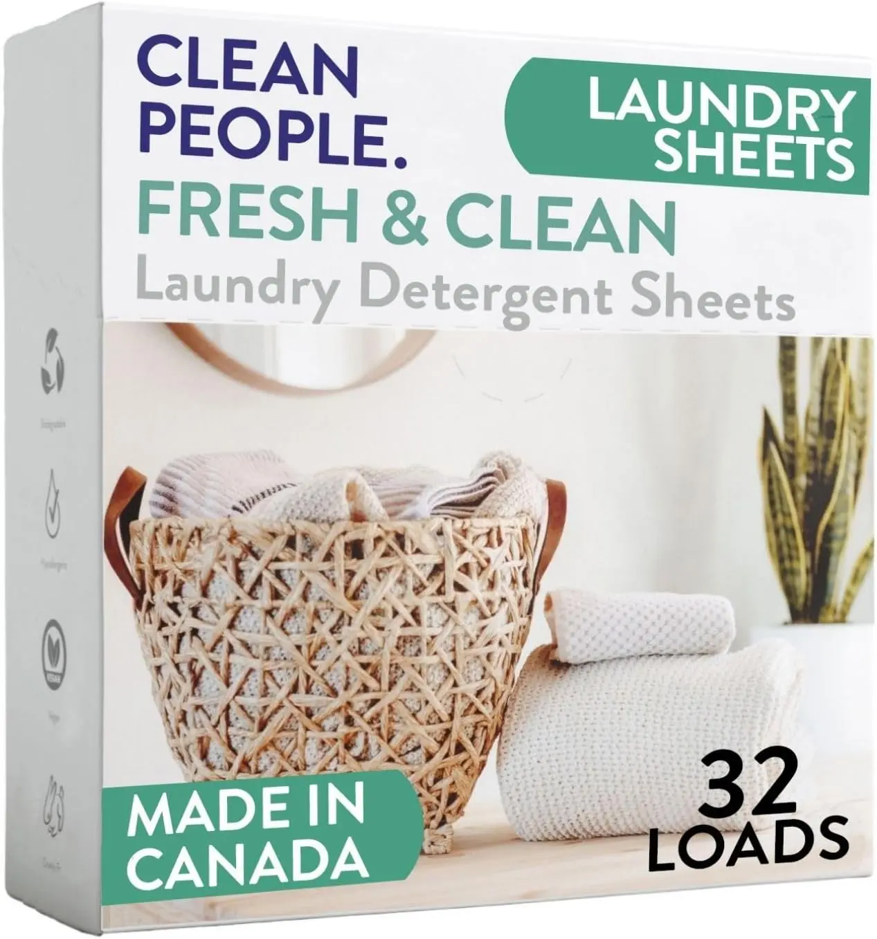 The Clean People Laundry Detergent Sheets - Laundry Soap - Ultra Concentrated, Recyclable Packaging, Stain Fighting - Fresh Scent, 32 Pack
