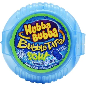 6x Hubba Bubba Bubble Tap Sour Blue Raspberry Chewing Gum - Tangy Flavor Snack Treats Munchies 2oz