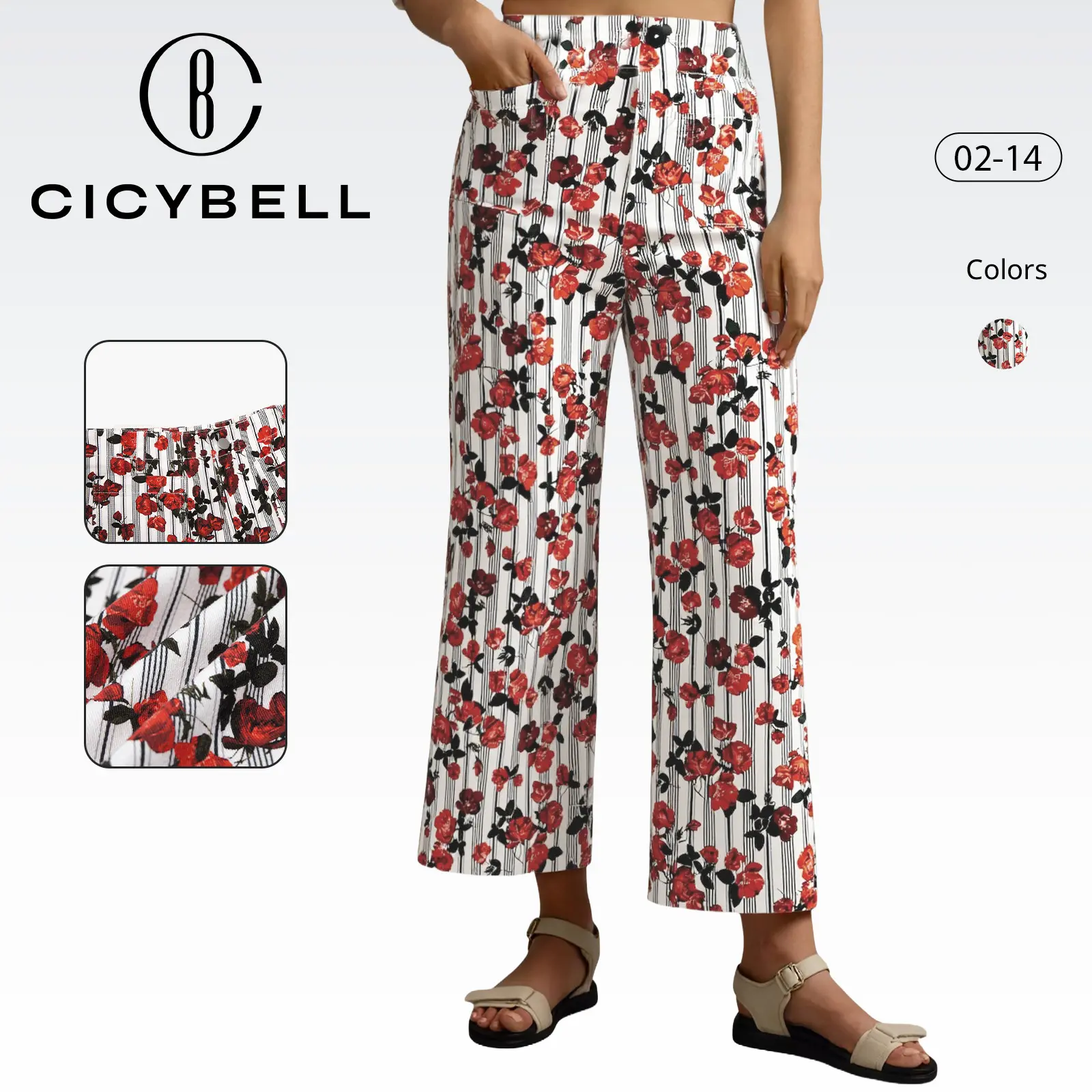 Cicy Bell Womens Cropped Striped Jeans Casual High Waisted Stretchy Polka Dots Straight Leg Denim Pants with Pockets