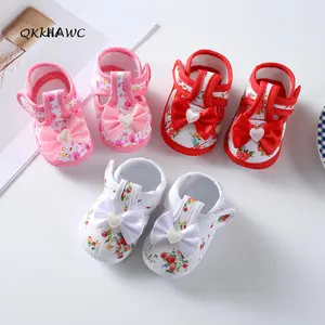 Baby Girls Flat Shoes, Soft Sole Bowknot Flower Print Non-slip Indoor Outdoor Toddler Shoes