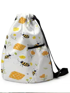 1pc Bee Flower Pattern 2D Printed Drawstring Backpack - Large Capacity Durable Gym Bag, with Adjustable Shoulder Straps, Sports Beach Backpack, Suitable for Men and Women, Essential for Travel, Hiking, Camping
