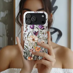 Wildflower Mosaic Film Two-In-One Protective Phone Case, Spring Gift for iPhone, Durable Protection, Unisex Ideal Gift, Perfect for Holidays and Birthdays