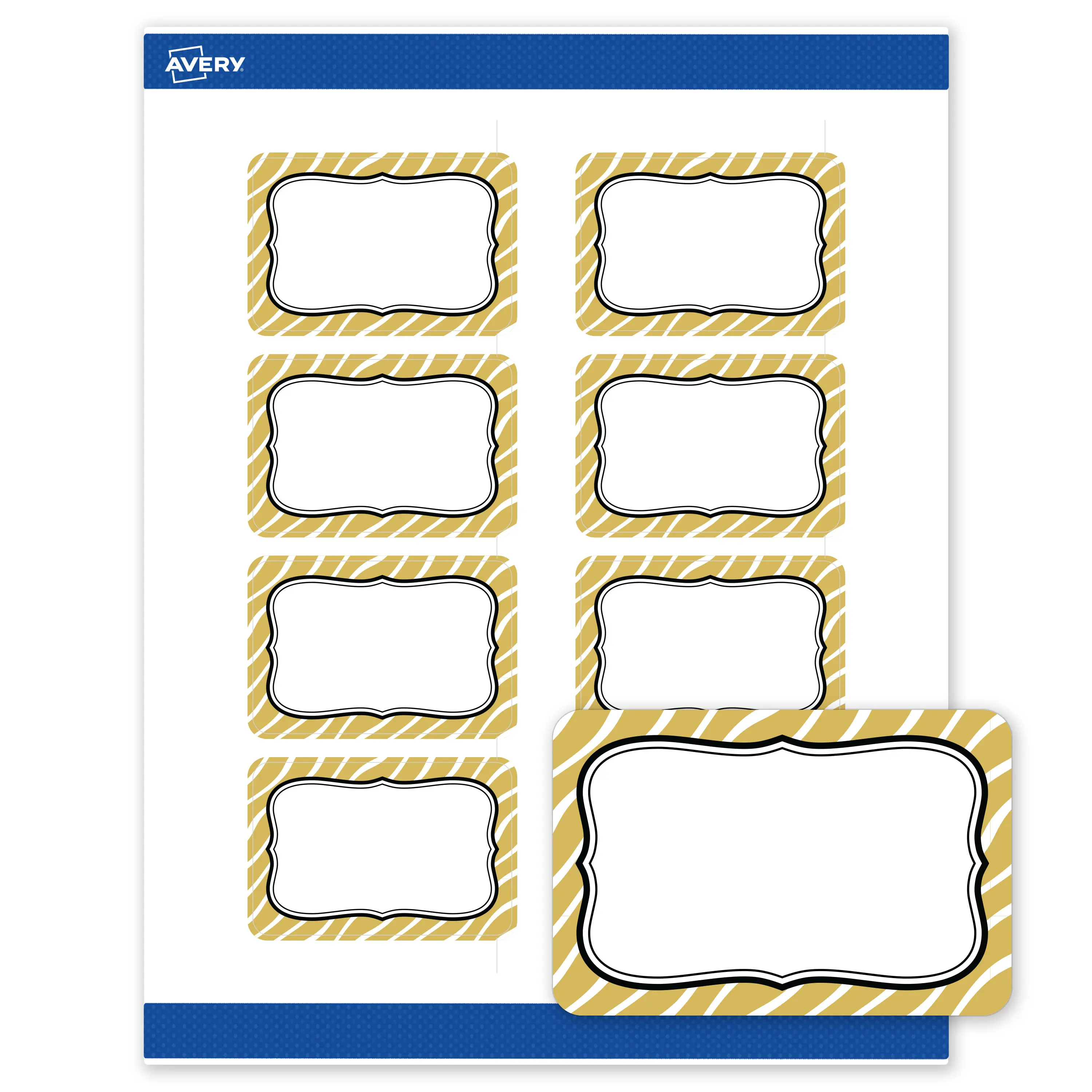 Avery Printable Rectangle Labels, 2" x 3", Matte White, Pre-printed Metallic Gold Zebra Pattern Design, Sure Feed Technology, Laser & Inkjet Compatible, 160 Total