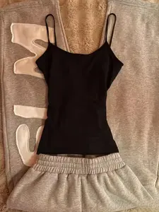 Summer Basic Thin Strap Tank Top, Slimming High Elastic Knit Shirt, Y2K American Casual Style, Sleeveless Innerwear for Daily Wear