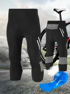 Men’s three-quarter cycling pants—thick, non-slip MTB riding pants that wick moisture, are breathable, compress for muscle support, feature silicone quick-dry reflective fabric, essential for outdoor road and mountain biking.
