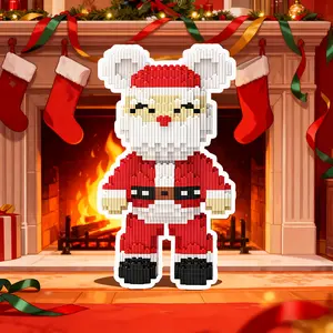 Santa Bear 3D Puzzle Building Blocks Decoration, Bookshelf Home Office Cabinet Decor, Party Living Room TV Stand Display Gift
