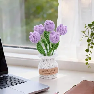 Cute Detailed Fake Wool Tulip Bouquet, Perfect Home Office Decor, Home Decoration Bouquet, Easy Care Forever Flowers, Ideal Gift for Friends and Family