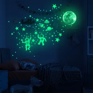 1 set Space Wall Decals Luminous Astronaut Universe Planet Galaxy Little Star Wall Stickers Suitable for Bedroom Ceiling Decoration Wall Art Stickers Glow in the Dark Luminous Self-Adhesive Wall Stickers