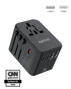 Epicka TA-105 Pro Fast Charging Universal Travel Plug - GaN 70W 6-Port 6-in-1 Hub, Dual Outlet for Electronic Devices