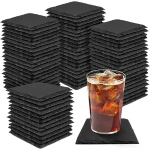 68 Pieces Slate Coasters, Size 4 x 4 inch Black Coasters Stone Coaster Set, Square,Perfect for use in Your Home, Office, Kitchen,bar,Christmas or Anywhere.