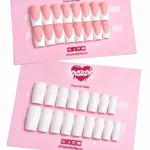 NailedByMaryn NBM The Basic Baddie Bundle French Tip & Solid Colors Glossy Finish Custom Press-On Nail Set Choose Shape & Length Short Medium Long Xtra Long Square Ballerina Almond Duck