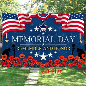 2D Flat Banner Polyester Photography Backdrop, Soft Lightweight Foldable HD Digitally Printed Memorial Day American Flag Poppy Flower Background Cloth for Patriotic Events, Photo Booth, Studio Shooting, Remembrance Ceremonies, and