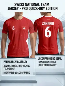 Swiss 2026 National Football Jersey, Classic Home Version, Men's High-Quality Moisture-Wicking Training Shirt, Swiss Cross Top