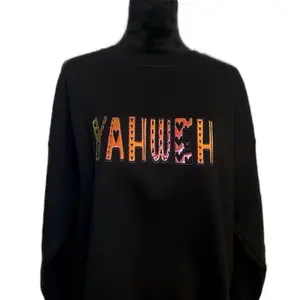 YAHWEH Embroidered Black Holographic Sweatshirt - Faith-Inspired Embroidered Sweatshirt - Jesus Sweater, Yahweh Trendy Sweatshirt, Pullover, Womenswear, Comfort Crewneck, Black jesus crewneck Embroidery Fabric trendy sweatshirt