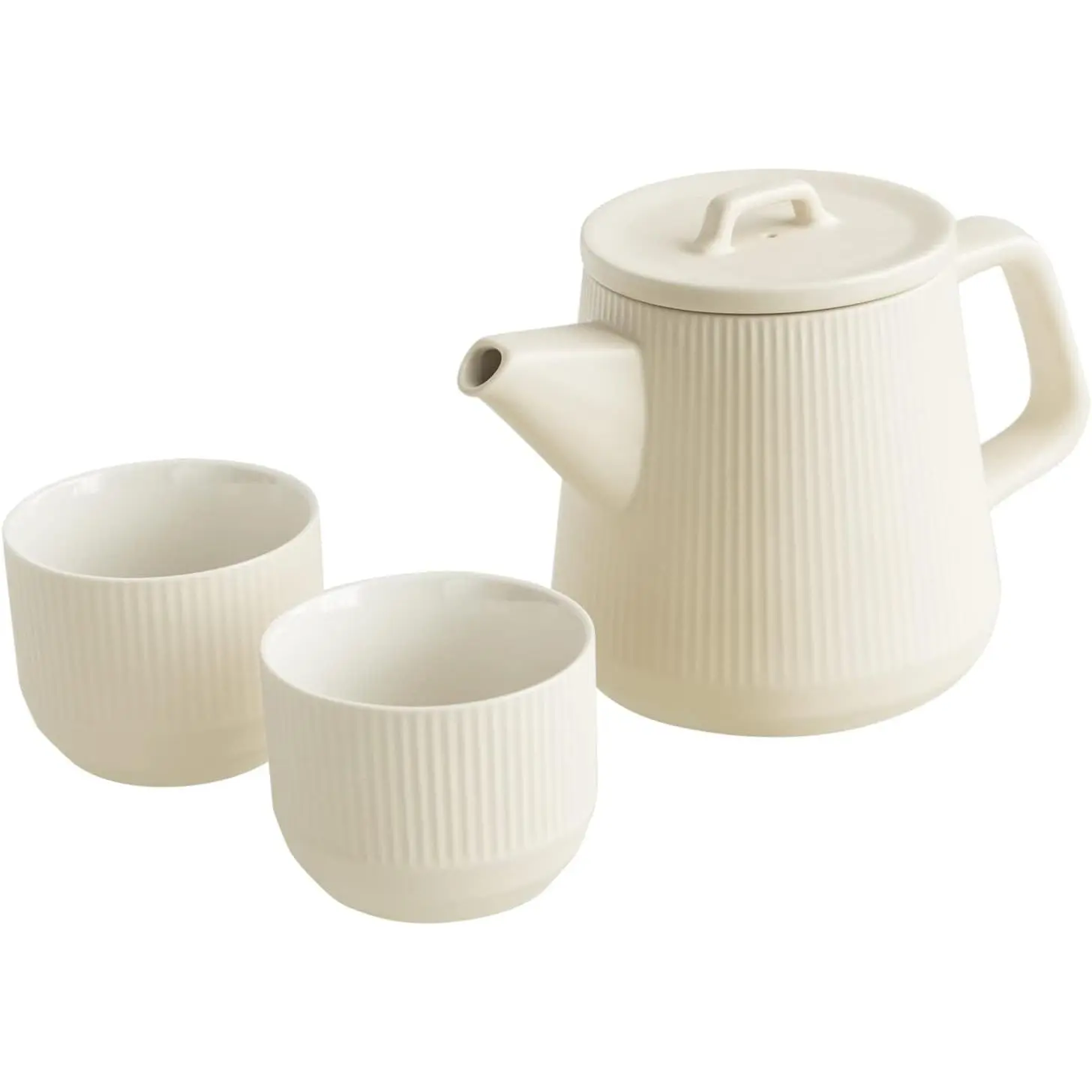 Teapot Set with Removable Infuser, Kissui Vertical Stripes Ceramic Brewing Tea Set, Big Capacity, Matte Crème