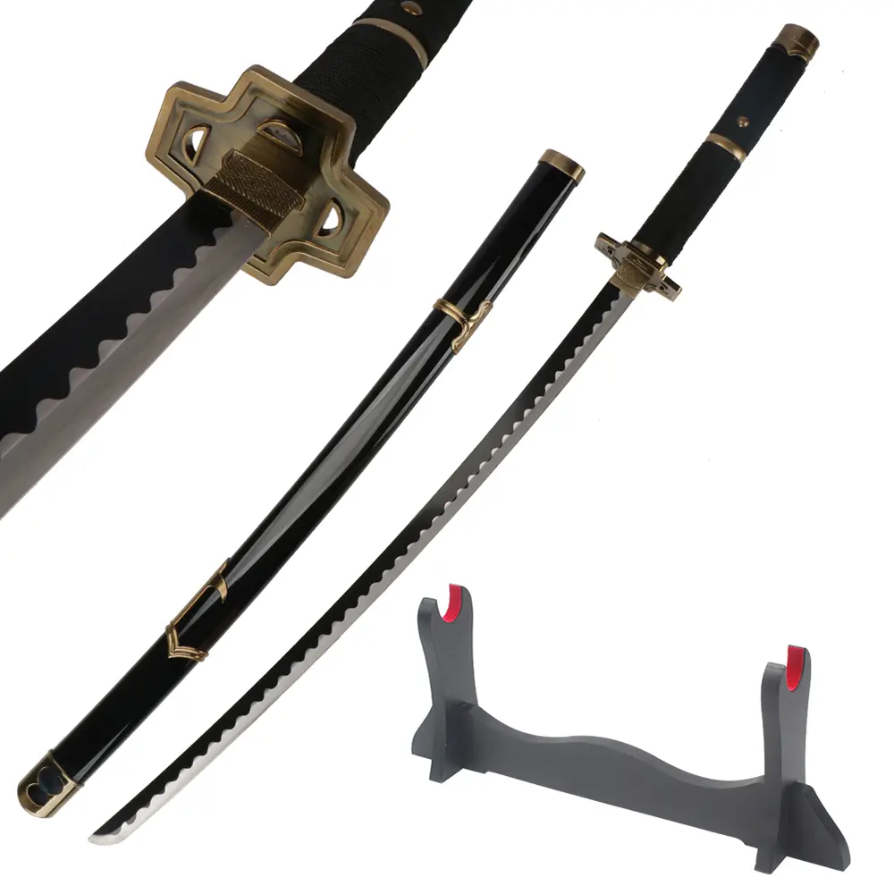 41 inches Real Roronoa Zoro Cosplay Sword Yubashiri Swords with Wooden Holder Stand Display for Anime Fans Halloween Role Playing Props Cosplay Collection Christmas Gift Birthday