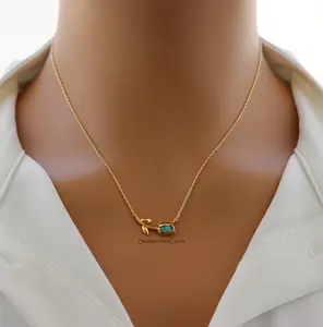 18K Gold Plated December Turquoise Birthstone Tulip Pendant Necklace – Elegant Jewelry Gift for December Birthdays