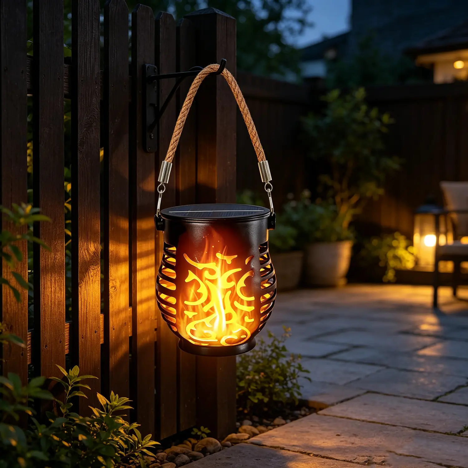 Solar Lanterns Outdoor Waterproof Flickering Flame Hanging Lights, Solar Powered Garden Lantern with Rope Handle, IP65 Waterproof Auto On Off Light for Patio Yard Courtyard Pathway Table Decor, Gift for Parents