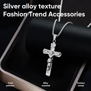Jesus Christ Crucifix Cross pendant Neckla ce Silver  Chain Female Male unisex cross necklace fashion jewelry chain necklace gifts chains for men Fashionable Alloy