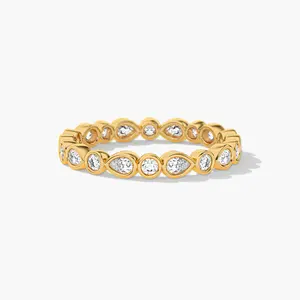 Gold-solid Jewelry Pear and Round Bezel Set Full Eternity Band with Manufacturer Warranty for Adults