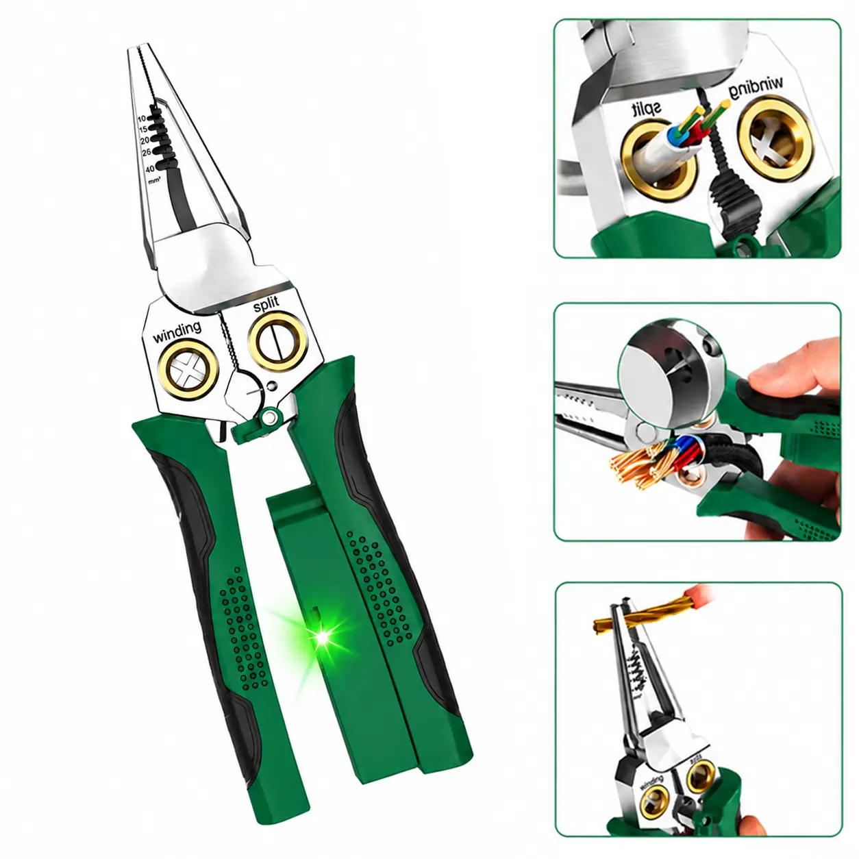 8 in 1 Wire Stripper Twister for Cutting and Pulling Wires, Voltage Tester Pliers,Cable Scissors, 12V to 250V Live,Null,Hot Wire Judgment AC DC, Audible and Flashing LED Alarms, FathersDayGift