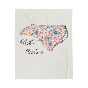 North Carolina Floral Map Plush Blanket, Cozy Blanket for North Carolina Lovers, Perfect Gift for Housewarming, Camping, Home Decor