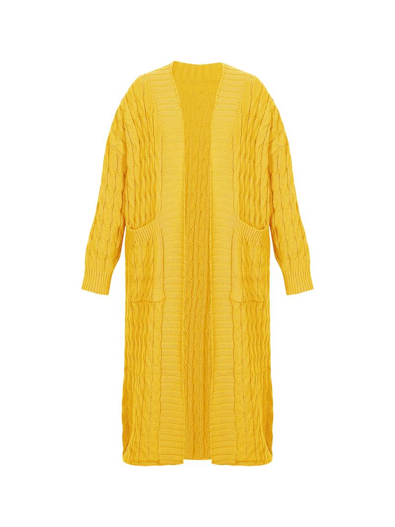 Women's Solid Color Textured Drop Shoulder Pocket Longline Cardigan, Casual Open Front Long Sleeve Knitwear for Fall & Winter, Women's Knit Clothing for Daily Wear, Lady Baggy Cardigans for Women, Womenswear, Casual Knit Top