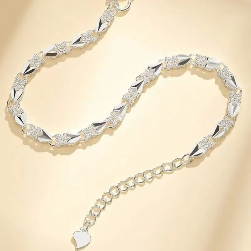 2Pcs Dainty Silver Leaf Flower Link Bracelet for Women, Vintage Boho Hollow Floral Wrist Jewelry with Adjustable Extension Clasp for Daily Wedding Birthday Holiday Gift For Her