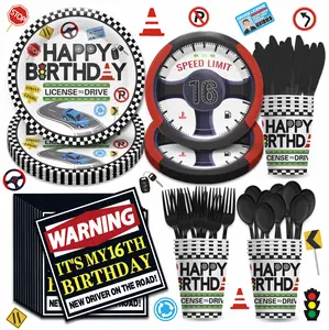168pcs Race Car Theme Tableware Set- Includes Racing Car Paper Plates, Cups, Napkins, Knives, Forks And Spoons. Serves 24 Guests - Birthday Party Supplies, Baby Sower Decorations