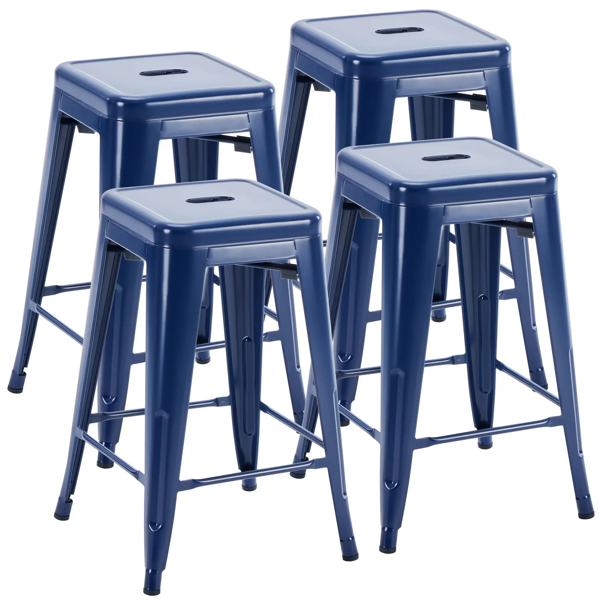 Bar Stools Set of 4 with X-Shaped Support, 24 Inch Metal Counter Height Stools, Backless Industrial Stackable Stools for Kitchen Outdoor Patio, 300 lbs Capacity