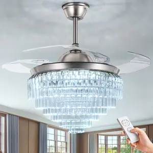 Luxurious Crystal Invisible Ceiling Fan Lamp 42-inch 110V with Remote Control for Home Decor Modern Aesthetic Enhances Living Space