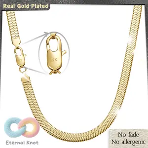 14K Gold Plated Herringbone Daintyer Choker Necklace Flat Snake Bone Chain Titanium Steel Necklace Women and Men Multiple Lengths Jewelrytrend Llight Uxury Simple Versatile Clavicle Necklace